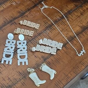 Bride Earrings and Charms Set - Gold & White